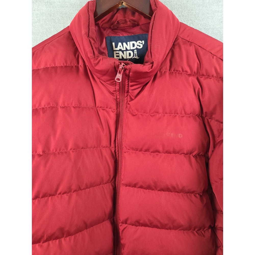 Lands End Mens M TALL Down Puffer Jacket Red Quilted Full Zip 38-40 Lined Ski